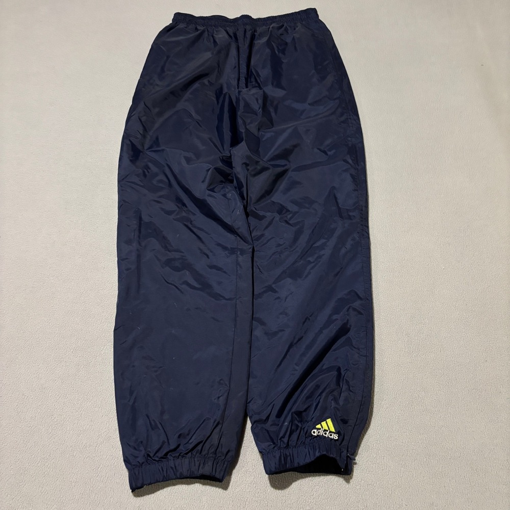 Adidas Mens Medium Vintage Navy Blue Nylon Windbreaker Track Pants Mesh Lined
